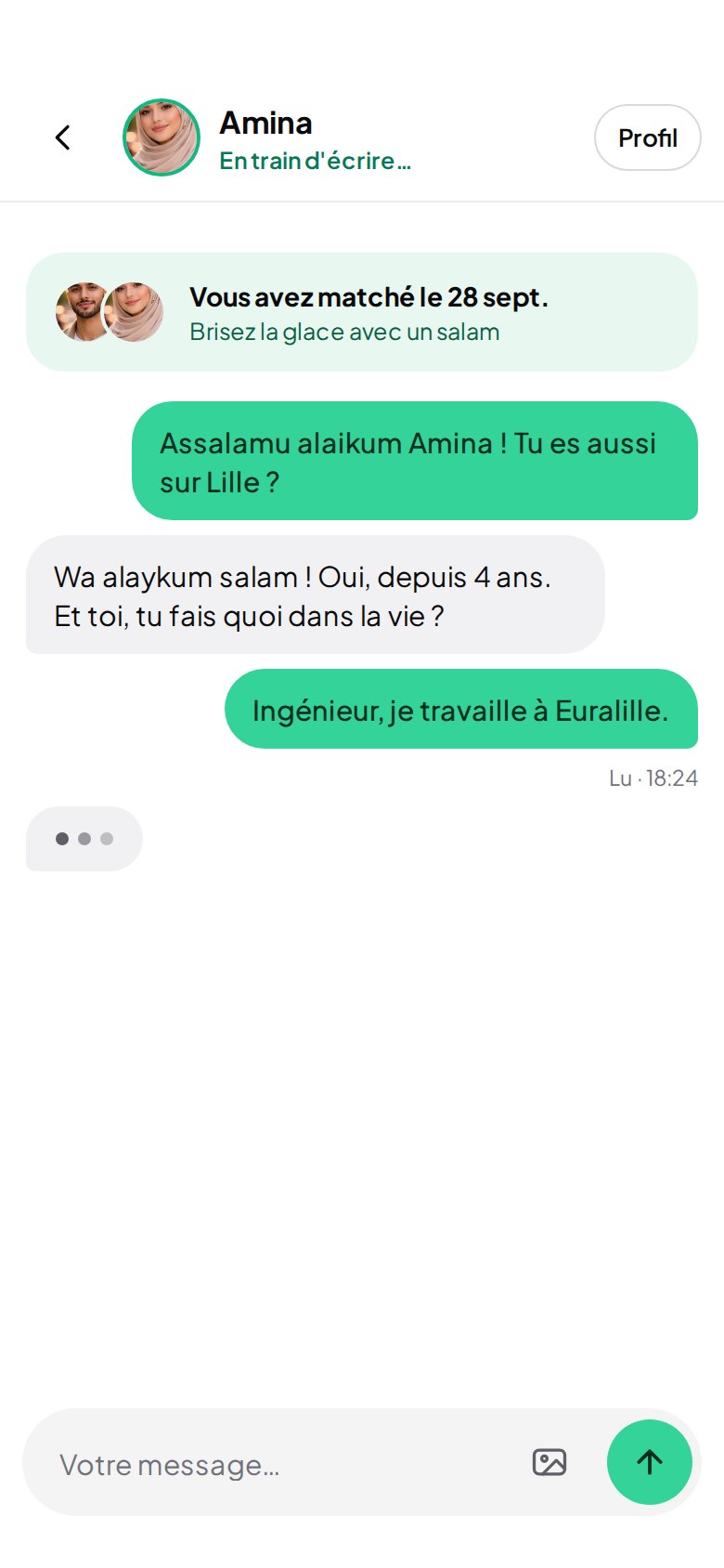 Conversation ZemZem entre deux membres qui ont matché