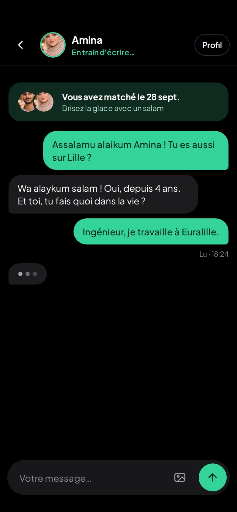 Conversation ZemZem entre deux membres qui ont matché
